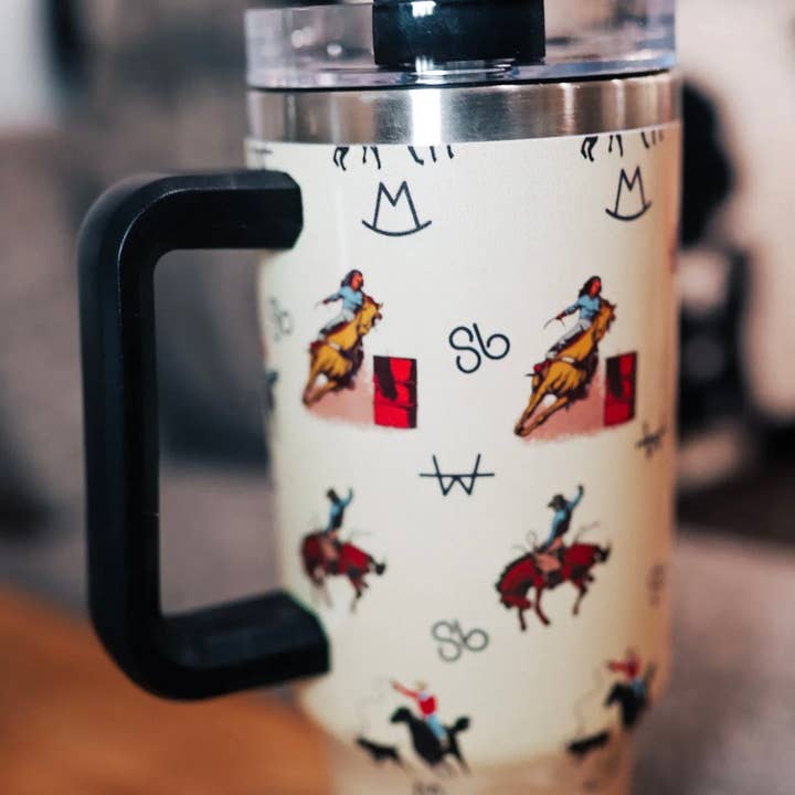 The Front Porch Label - Wholesale Insulated Mug/Tumbler - Vintage Cowboy Tumbler with Handle