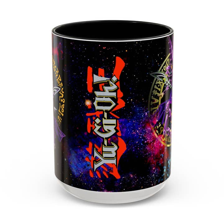 Yu-Gi-Oh! Dark Magician & Dark Magician Girl Accent Coffee Mug | Anime Duelist Galaxy Design (11/15oz) for wholesale by Le Paperie Co
