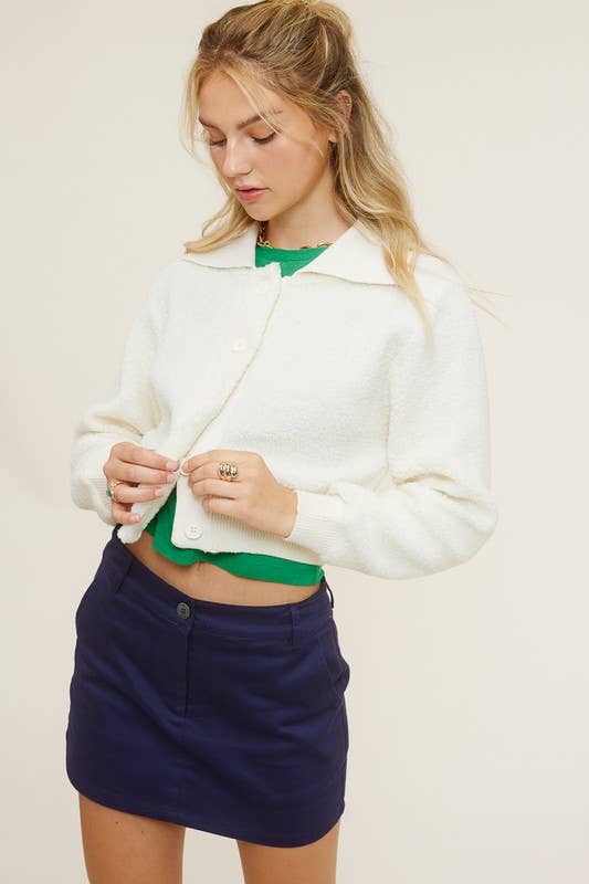 Mimosa - Wholesale Jacket - Women's - Cropped Teddy Jacket with Contrast Ribbed Collar6