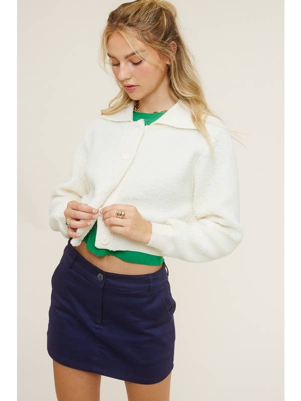 Mimosa - Wholesale Jacket - Women's - Cropped Teddy Jacket with Contrast Ribbed Collar6