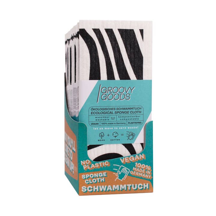 ecological sponge cloth, zebra (white) design for wholesale by Groovy Goods