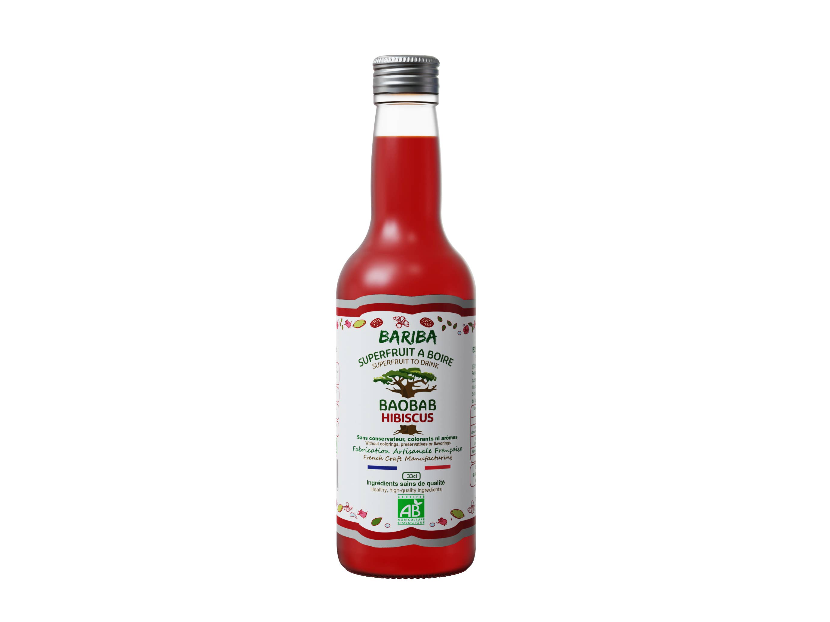 BARIBA - BOISSONS & COMPLEMENTS ALIMENTAIRES BIO - Vendita all'ingrosso Succhi di frutta - Succo naturale biologico di frutta Baobab e Ibisco 33 cl BARIBA1