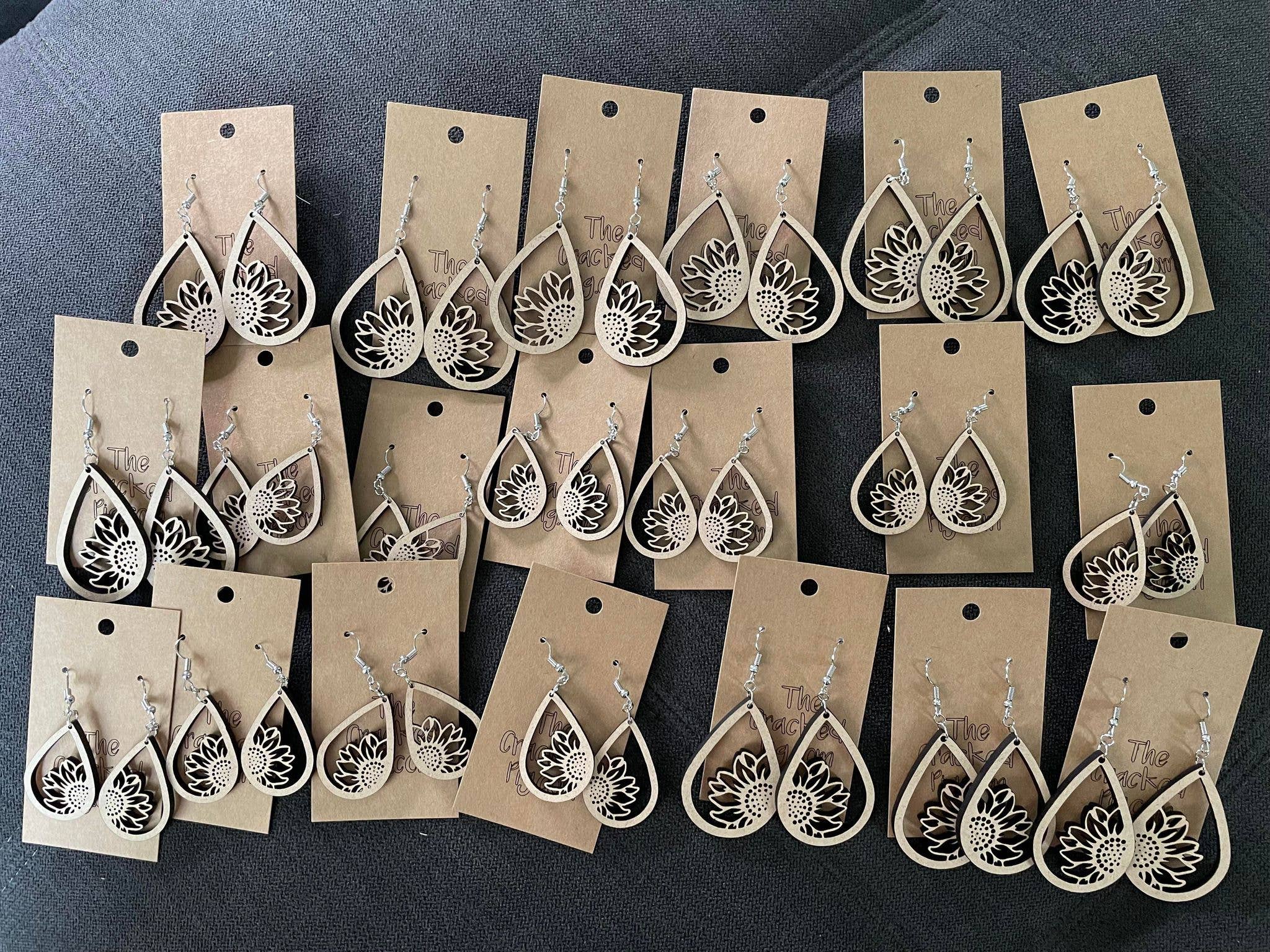 The Cracked Pig - Wholesale Dangle Earrings - Sunflower Dangly Wooden Earrings | Stainless Steel Hardware1