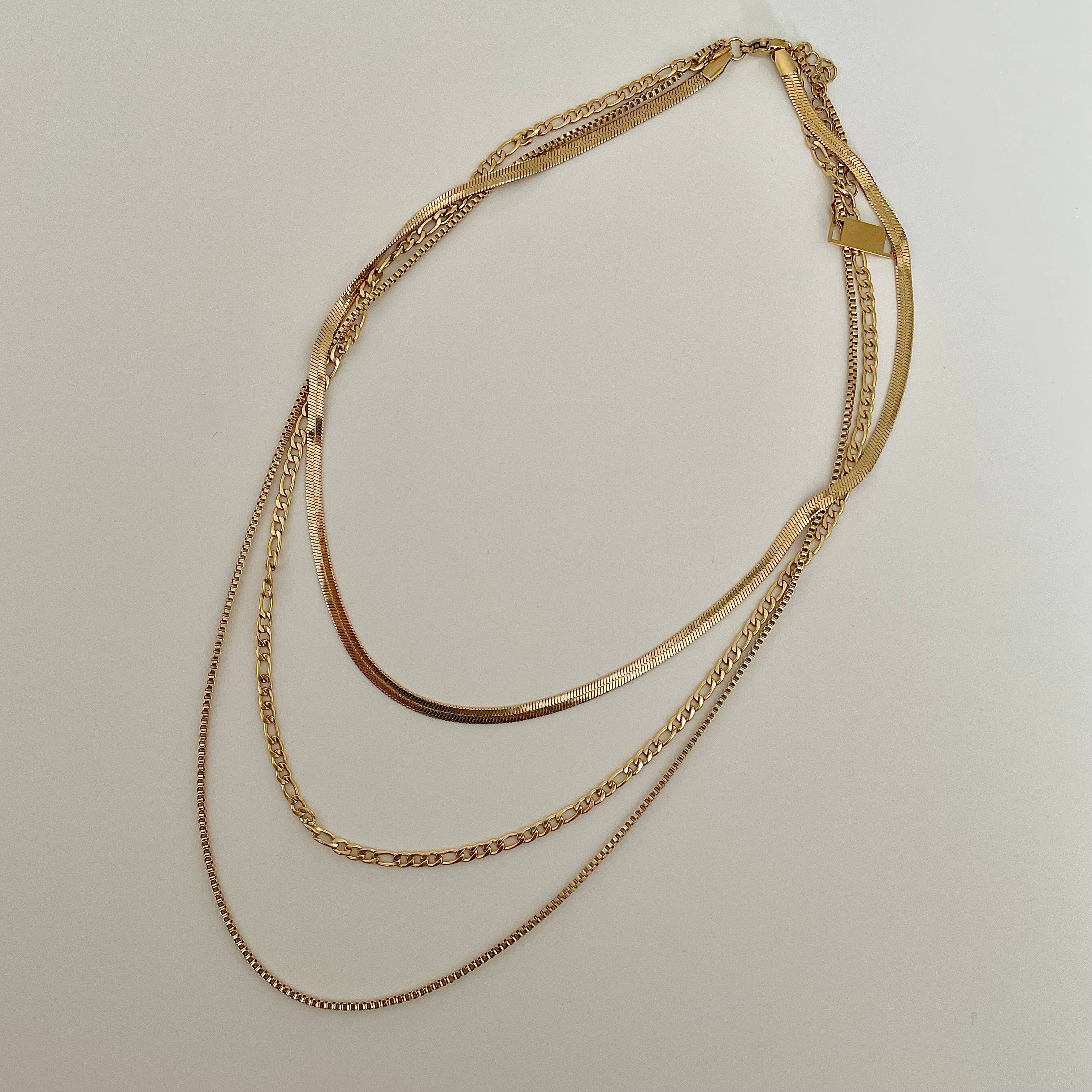 Namaste Jewelry - Wholesale Link & Chain Necklace - Shaylene Three Layer Necklace- Gold0