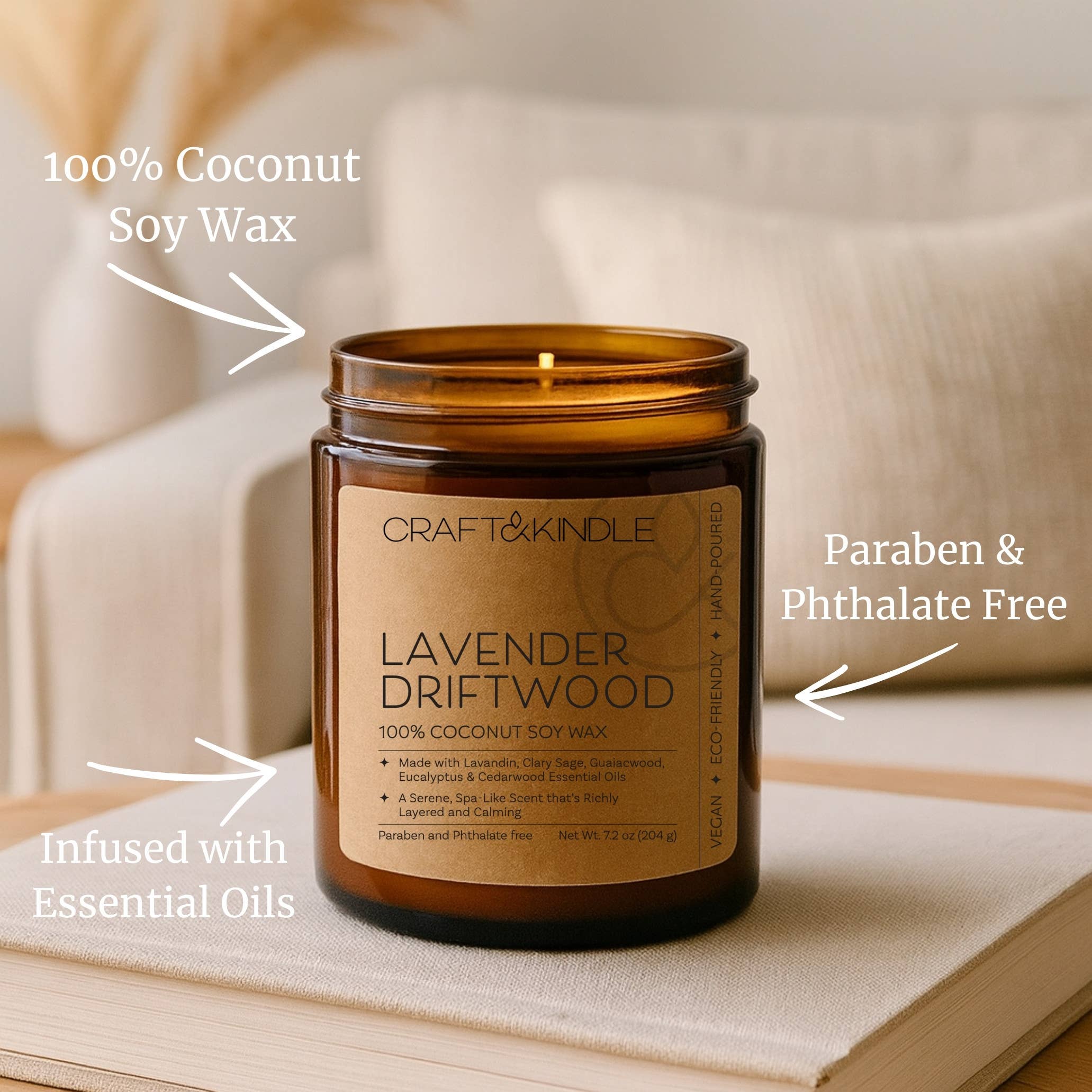 Craft&Kindle - Wholesale Jar/Filled Candle - Lavender Driftwood Spa Essential Oil Coconut Soy Wax Candle2