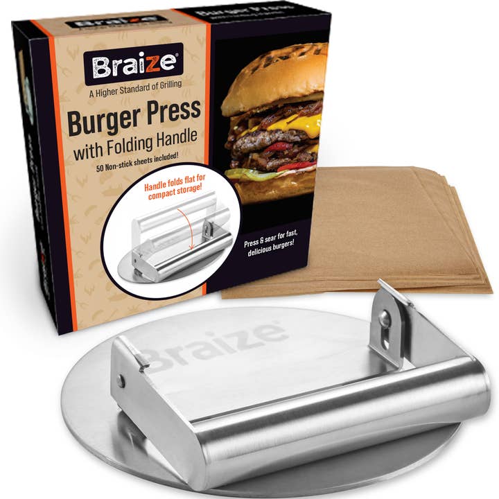 Burger Press w/ Folding Handle + Non-Stick Sheets and other Purchase Wholesale burger patties. Free Returns & Net 60 Terms on Faire trending on Faire.