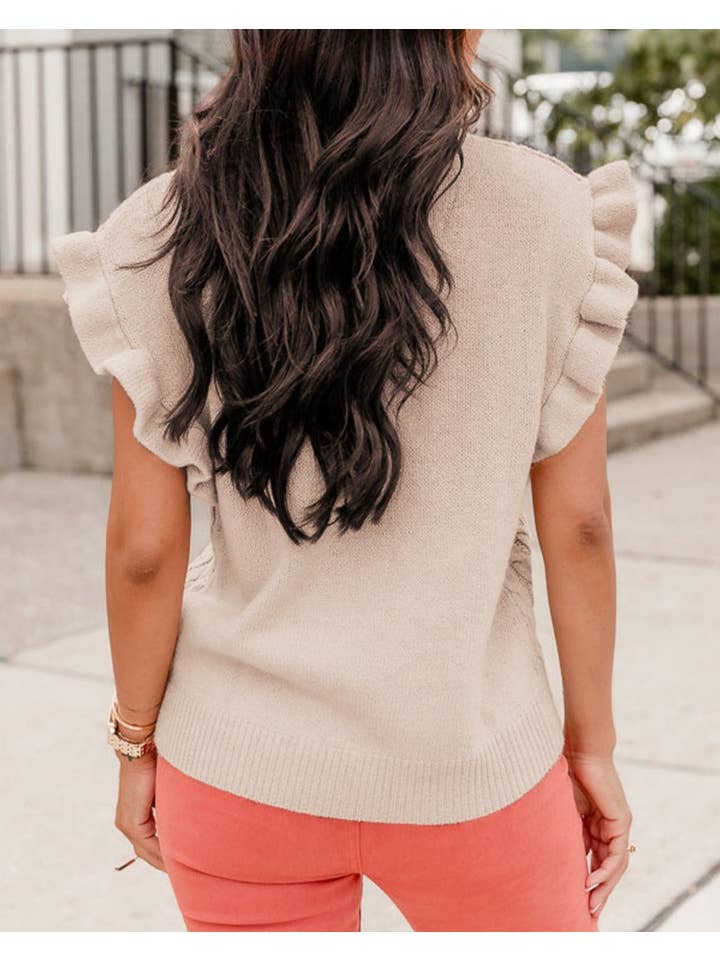Parchment Cable Ruffle Mock Neck Sweater for wholesale on Faire