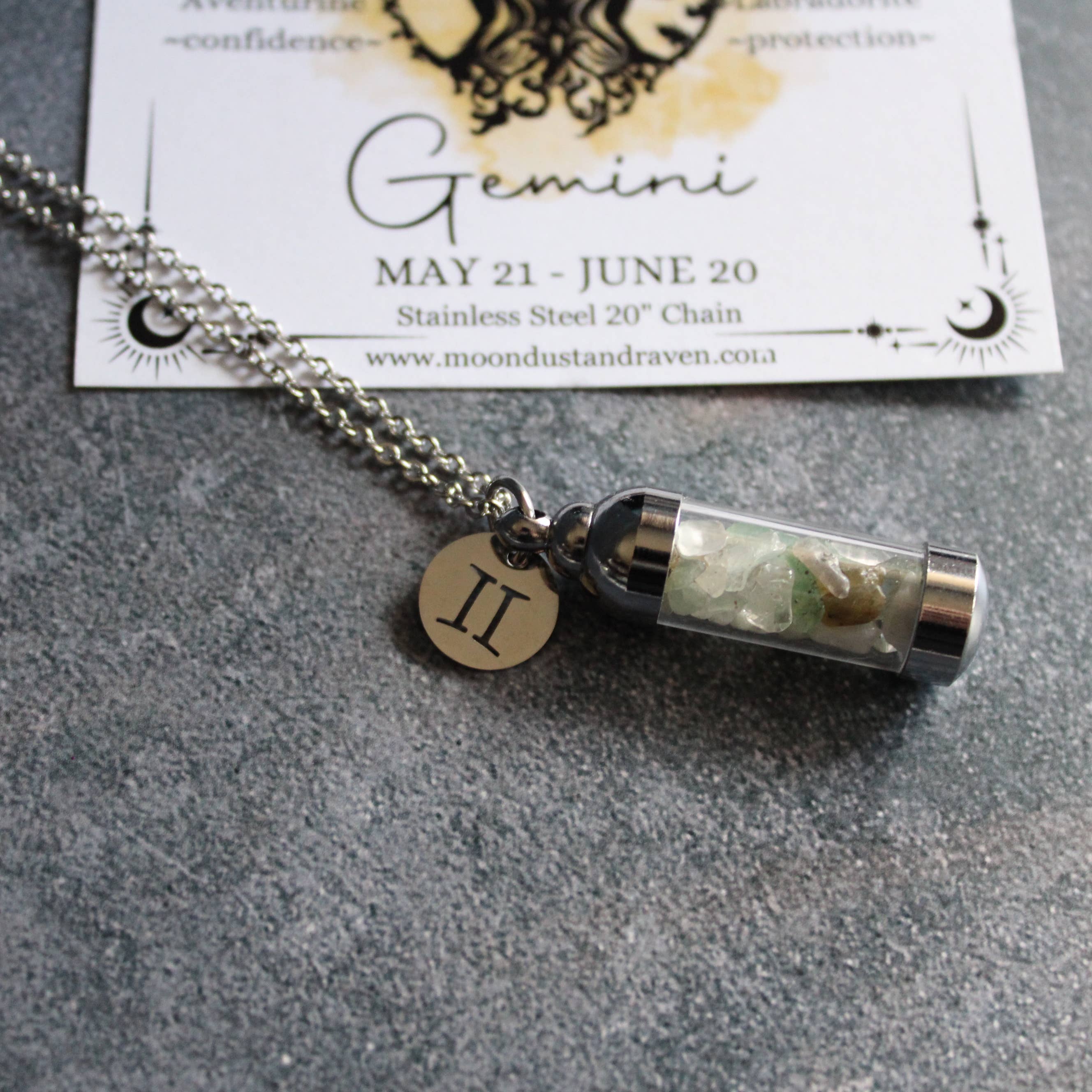 Moondust and Raven - Wholesale Pendant/Charm Necklace - Gemini Crystal Vial Necklace, Zodiac Astrology Witchy Gift 3