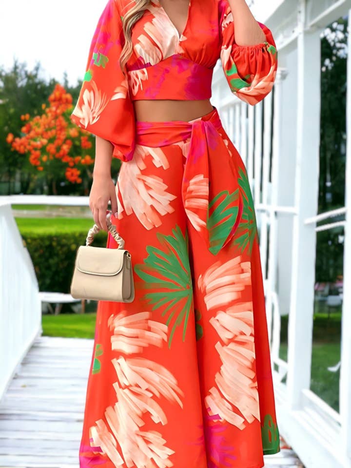 Anna Kaci Wholesale - Wholesale Top & Pant Set (NOT Loungewear) - Women's - Tropical Floral Summer Coordinates