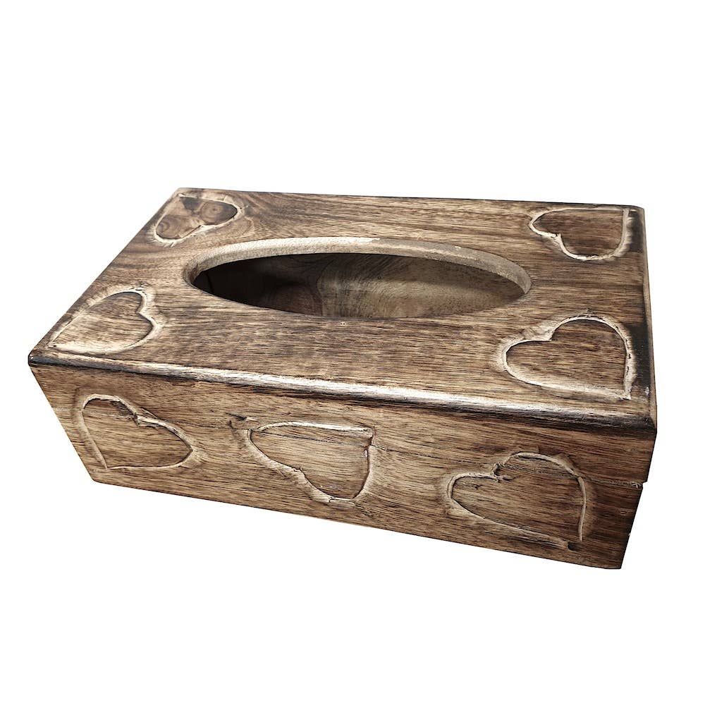LES SCULPTEURS DU LAC - Wholesale Tissue Box - Hearts burnt wooden tissue box1
