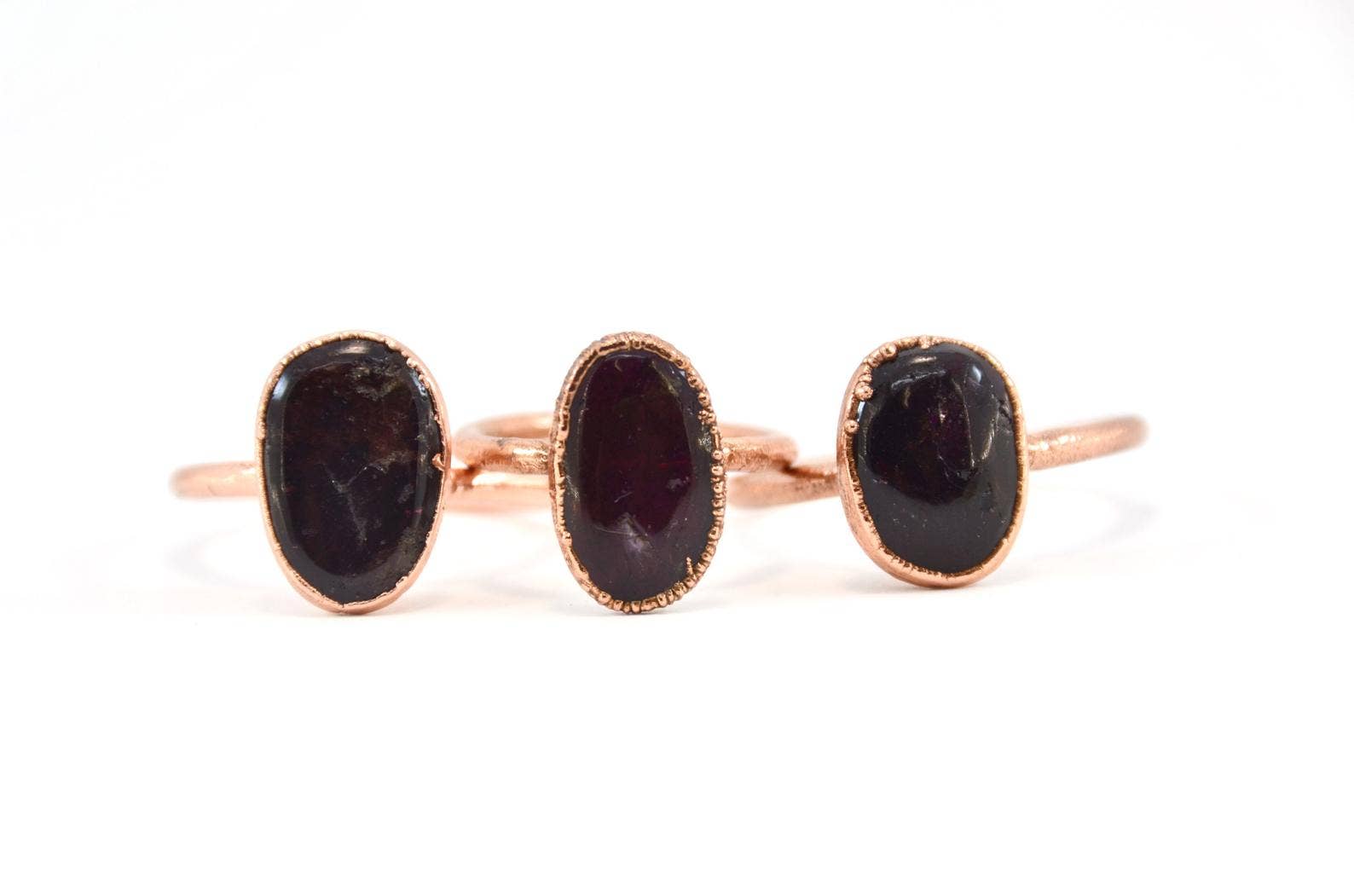 Daddy Daughter Jewelry - Wholesale Single Stone/Solitaire Ring - Red Garnet Chunky Copper Ring | January Birthstone Ring |0