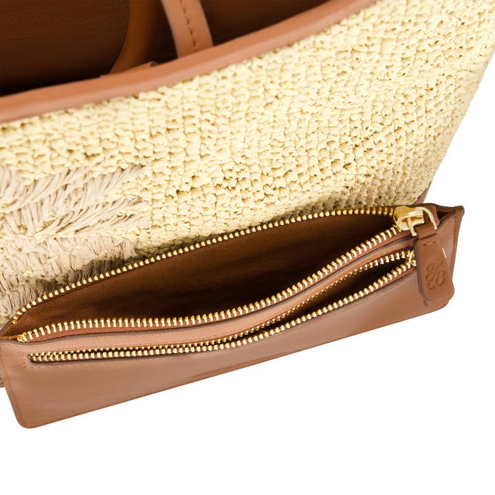 Concept One - Wholesale Tote Bag - Women's - Tommy Bahama Leather Trim Raffia Tote With Pouch, Tan/Brown5