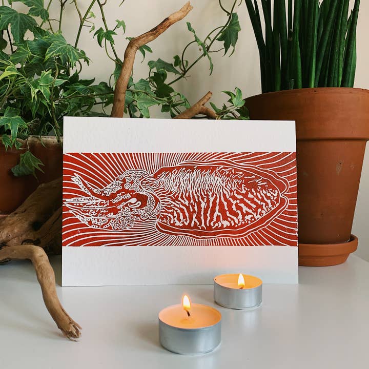 Cuttlefish - A5 Linoprint (2 Colours) for wholesale by GDSM.Prints