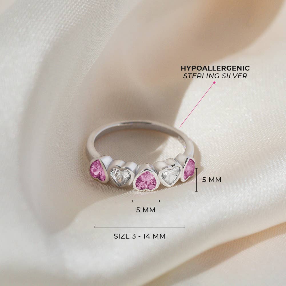 In Season Jewelry – Anel multi-pedra por atacado – Anel Bezel CZ Corações Tamanho 2-5 Bebé/Criança - Prata de 1ª Lei2