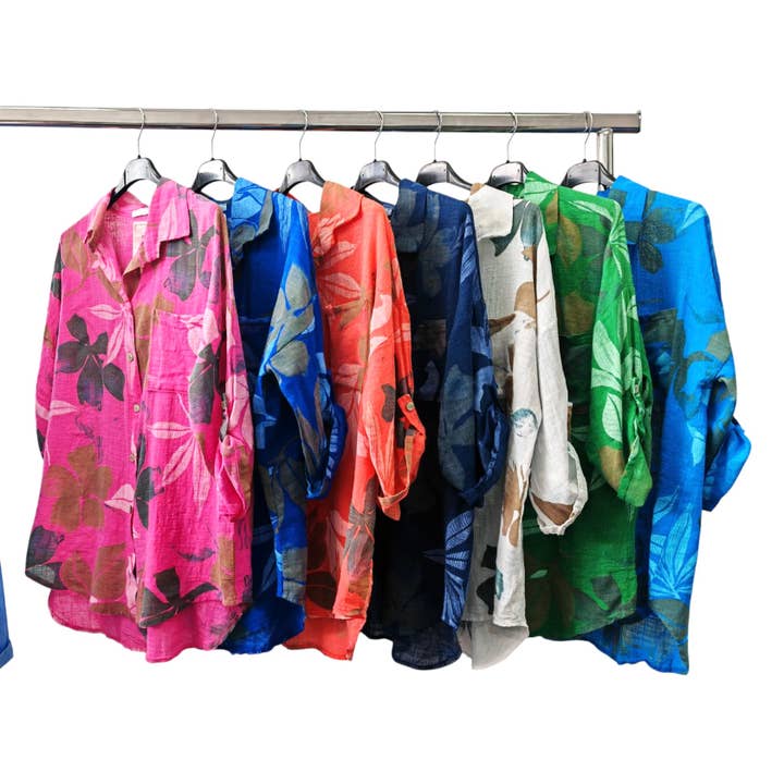 Italian One Size Full Button Flower Cotton Blouse UK 8-16 for wholesale by Superbia