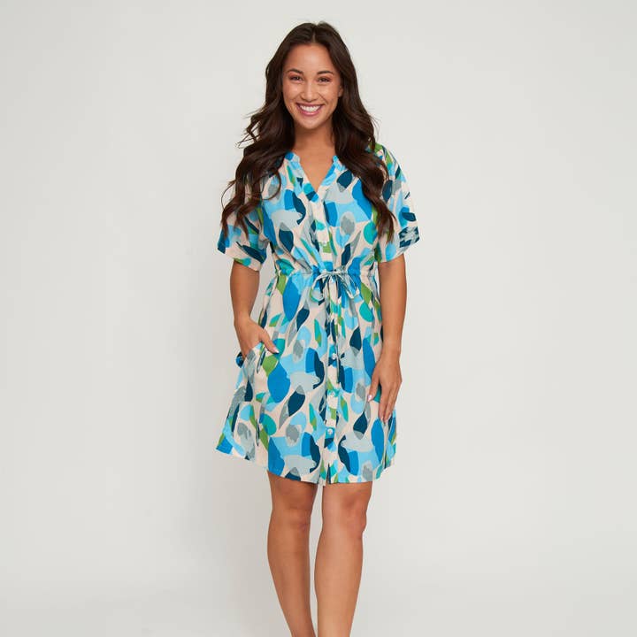 Elsie & Zoey - Wholesale Dress - Women's - Shirt Dress Ayla Short Sleeve V-Neck Tie Waist with Pockets17