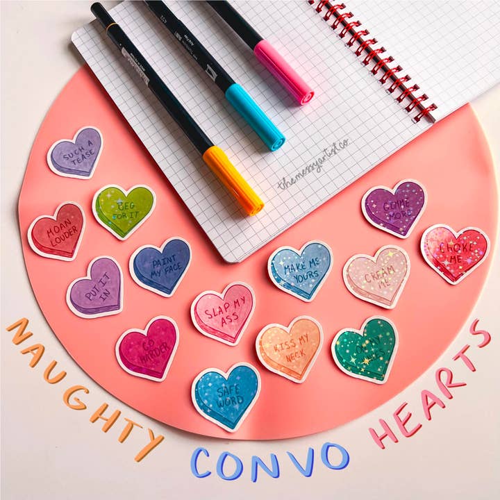 Autocollants coeur de conversation coquine, autocollant Saint-Valentin pour la vente par The Messy Artist Co.