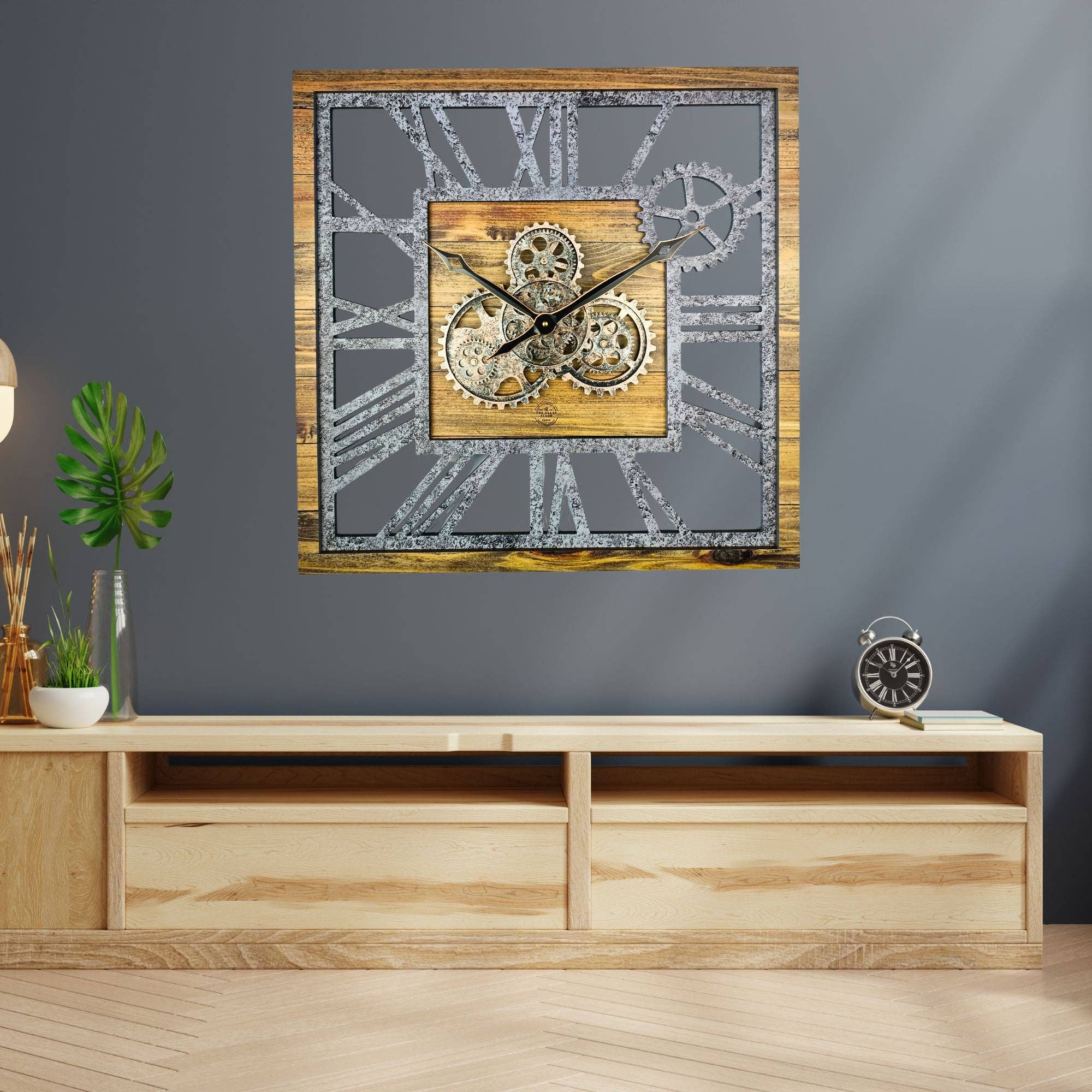 The Gears Clock - Wholesale Wall Clock - AMERICA LINE WALL CLOCK SQUARE 24 INCH WOOD AND STONE16