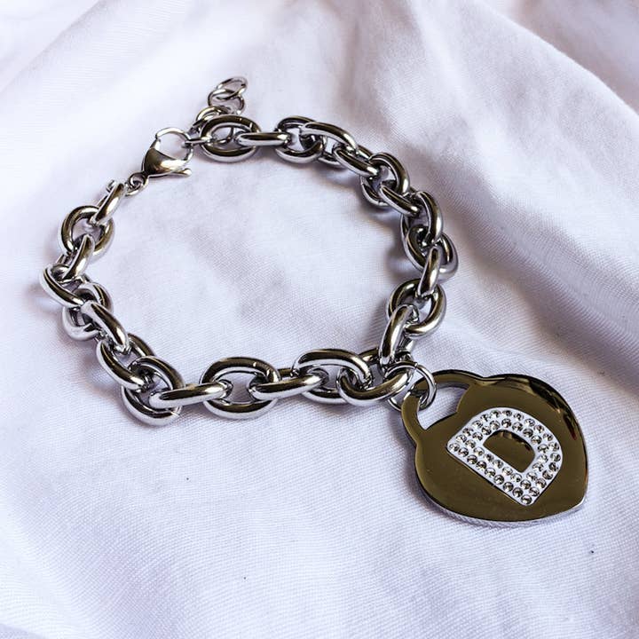 SILVER TAMARA ~ A to M Initials stainless Steel bracelet for wholesale on Faire13