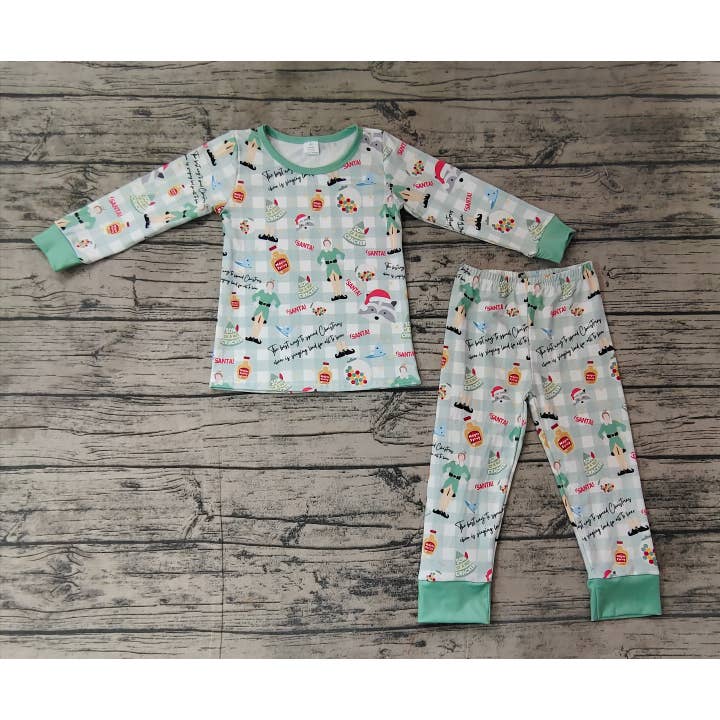 Aier Wholesale - Wholesale Sleepwear Set - Kids - Baby Kids Christmas Shelf Checkered Bamboo Pajamas Outfits Sets1