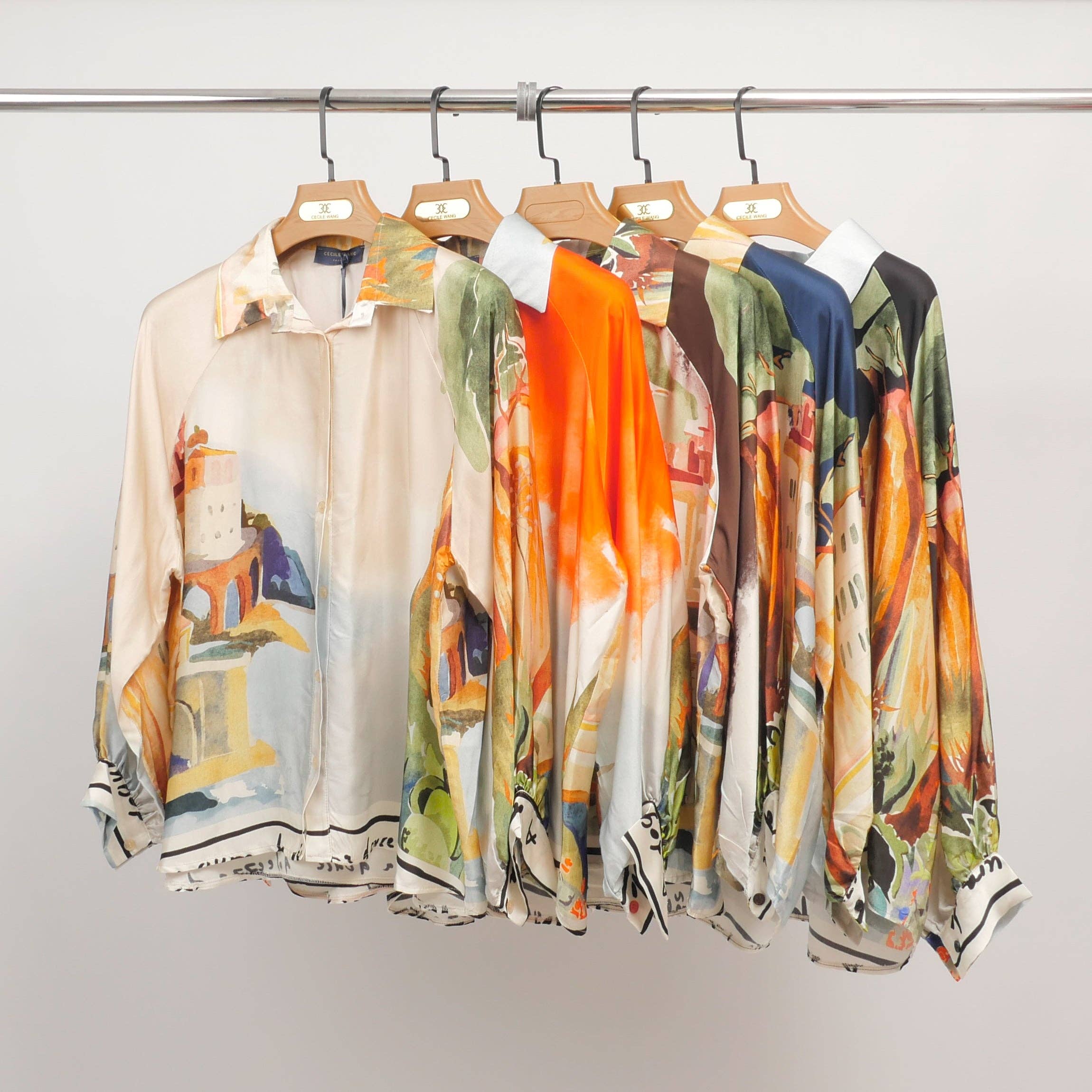 Cecile Wang - Vente Chemise à col boutonné – femme - Tunique imprimée aquarelle fluide KD9905VS-223