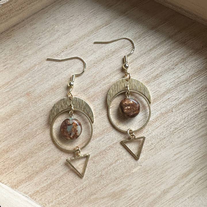 Imperial Jasper Triangle Hoops for wholesale by Monstera Earrings