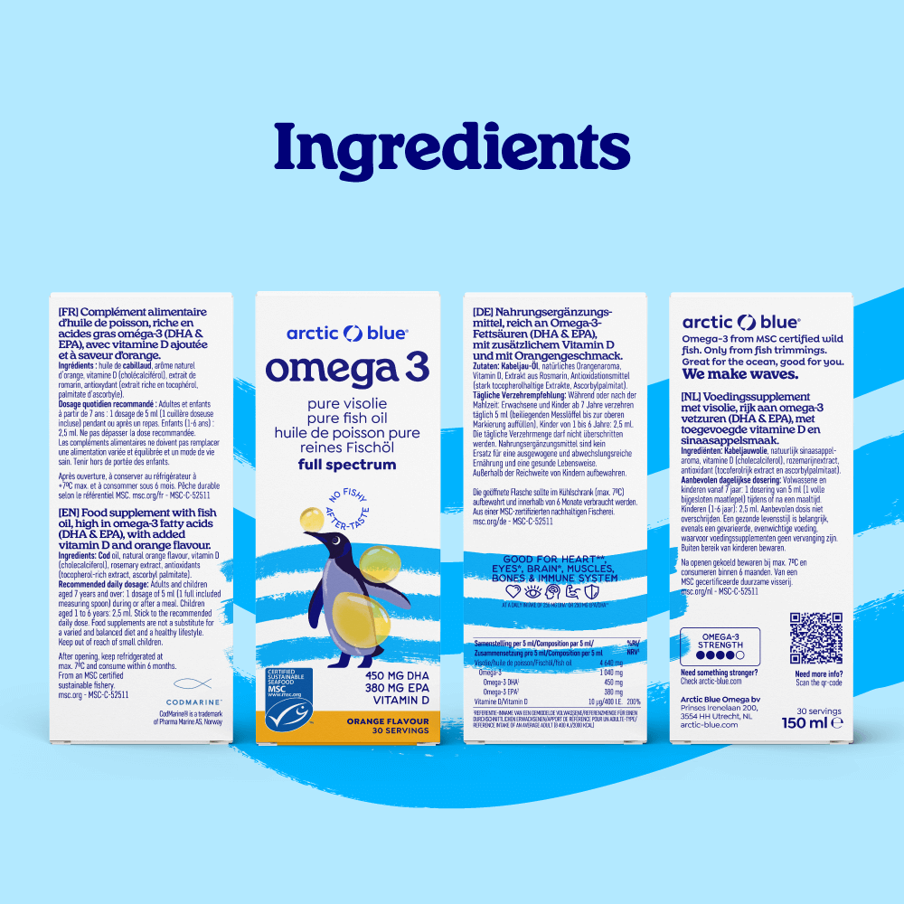 Arctic Blue – Suplemento/vitamina oral por atacado – Óleo de Peixe Kids com DHA, EPA e Vitamina D3 - MSC (frasco 150 ml)2