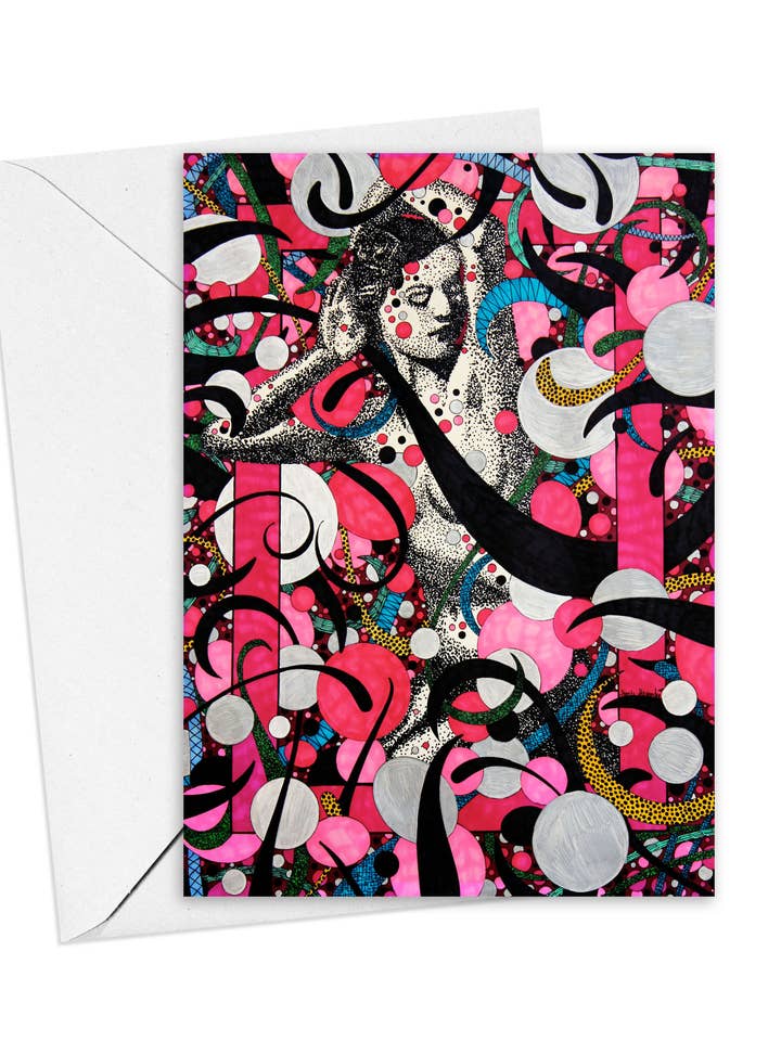 Lady In Pink Note Cards, Set Of 6 for wholesale by artisticle