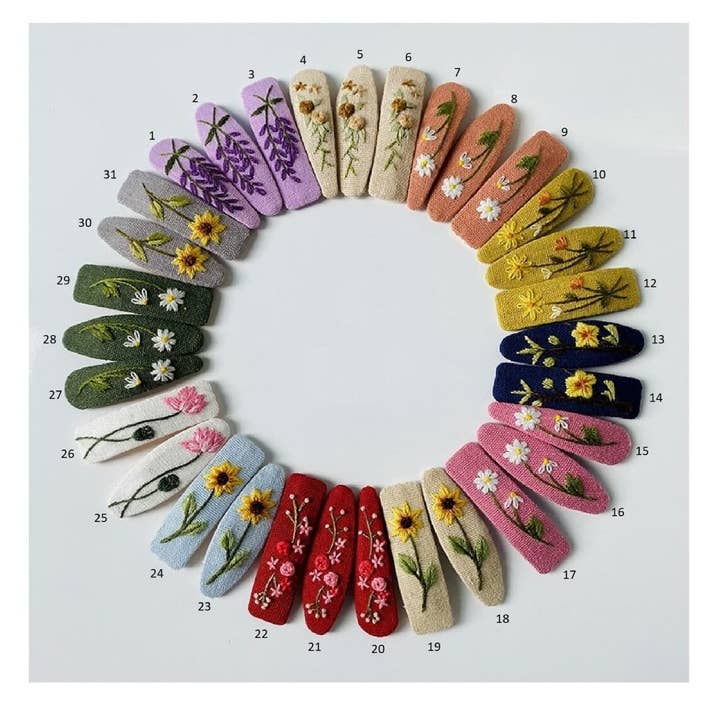 Elegantes Clips para el Cabello de Lino con Bordado Floral a Mano para venta al por mayor de EmbroideryNTA