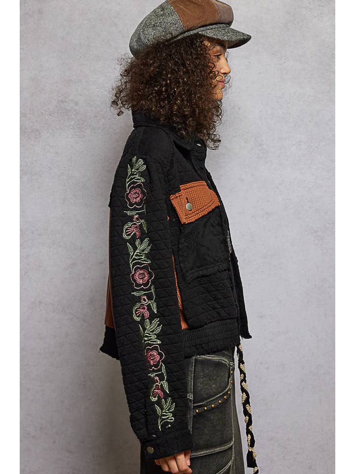 Pol Clothing - Wholesale Jacket - Women's - Vintage washed embroidered sleeve quilted jacket7