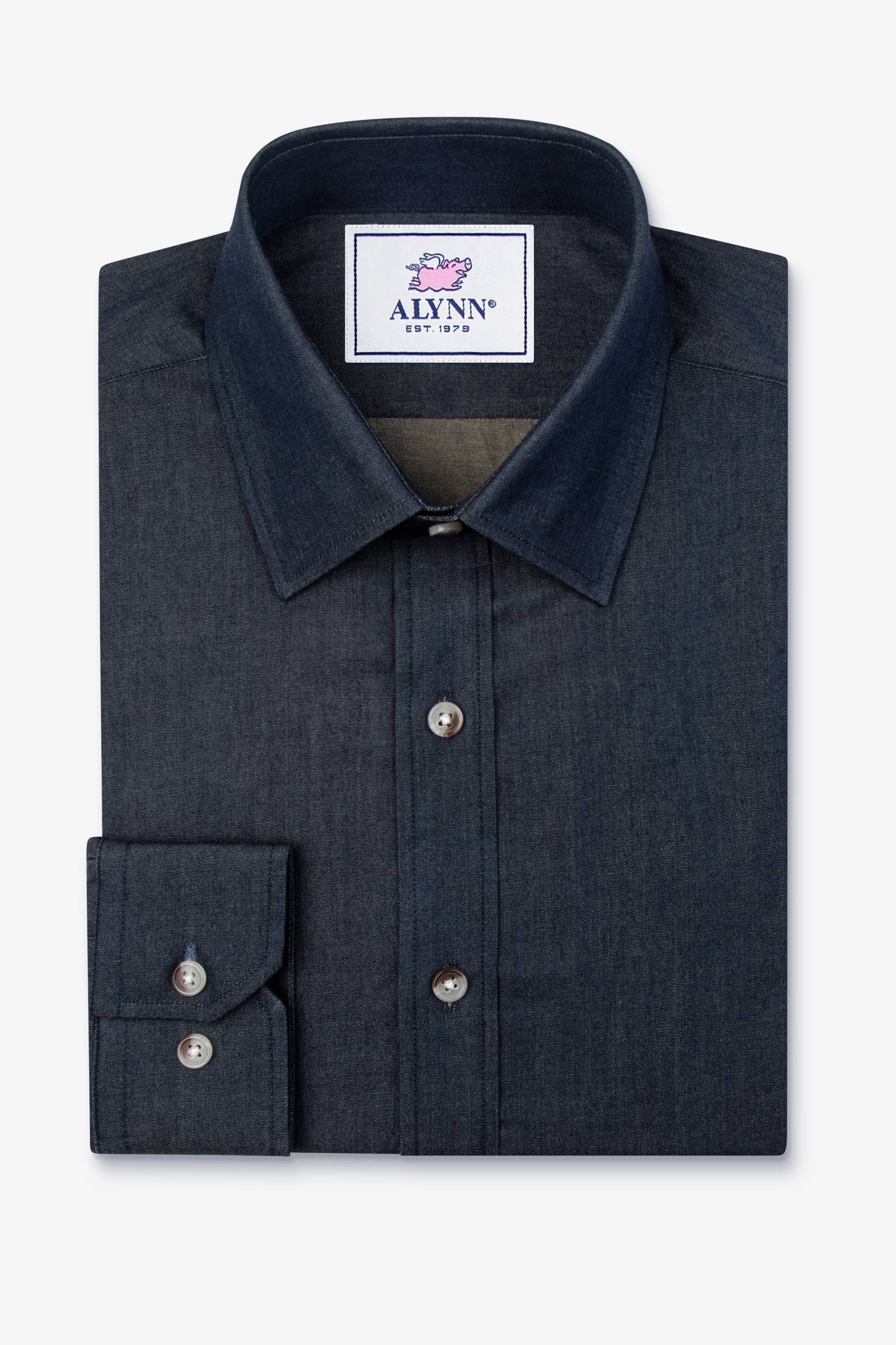 Alynn - Vendita all'ingrosso Camicia button down - Uomo - Camicia elegante slim fit in denim scuro Liam Dark per Alynn1
