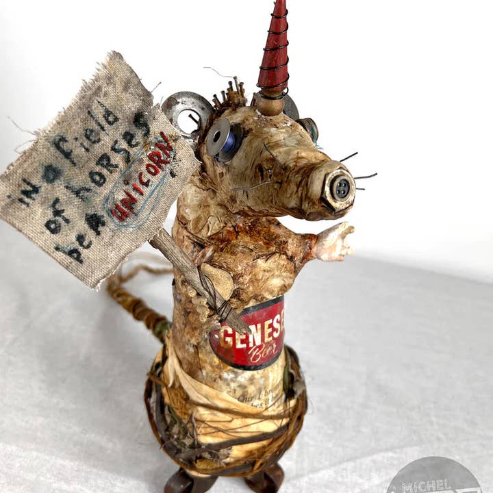 Beer Can Rat Sculpture <br>Be A Unicorn In A Field of Horses for wholesale by Michel Keck LLC