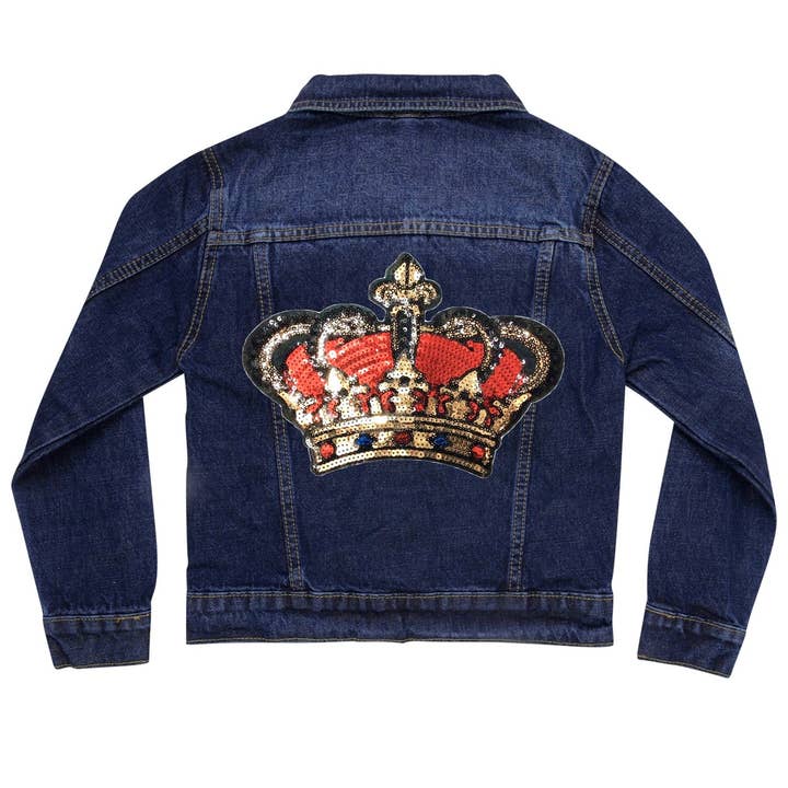 Rote Jeansjacke mit Pailletten-Krone für den Großhandel von Cat in the Hood