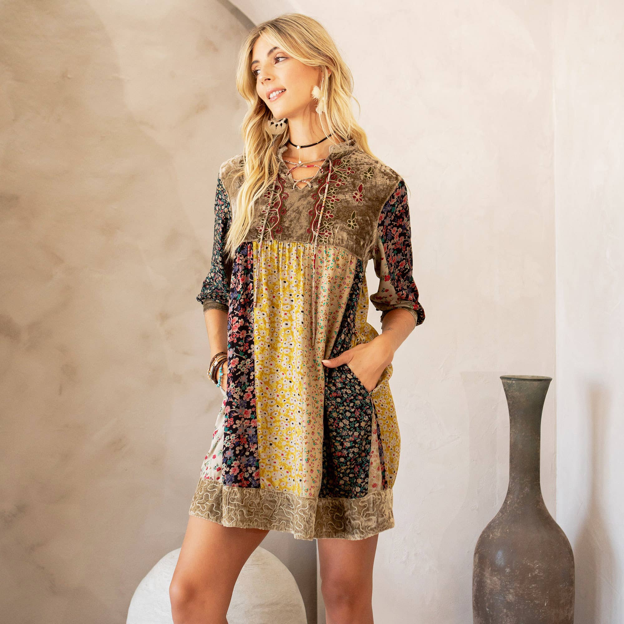 Young Threads - Wholesale Dress - Women's - Chic Bohemian Stone-Washed Babydoll Dress2