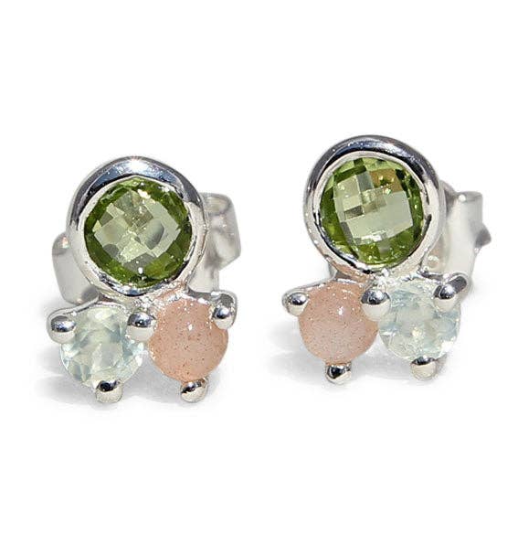 Campur GmbH - Vente Clous d'oreille - Clous d’oreilles en argent avec péridot, préhnite et pierre de lune1