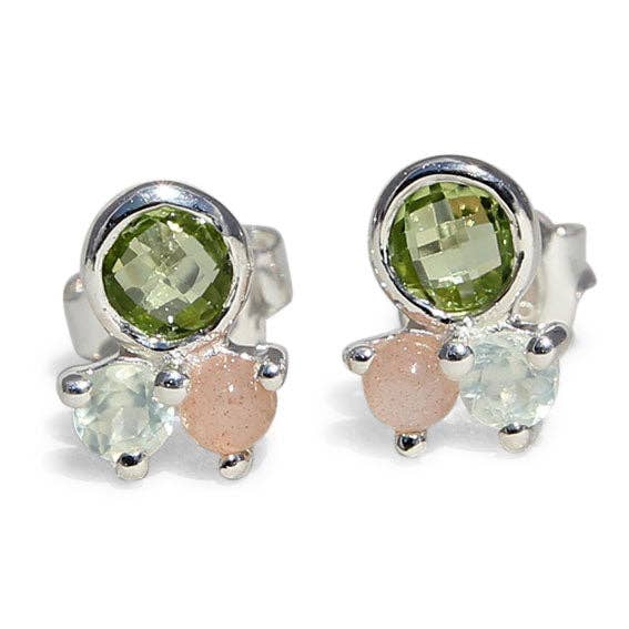 Campur GmbH - Vente Clous d'oreille - Clous d’oreilles en argent avec péridot, préhnite et pierre de lune1