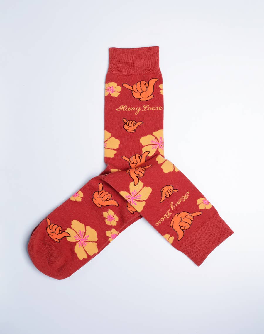 Just Fun Socks - Wholesale Socks - Men's - Men's Shaka Floral Hang Loose Crew Socks