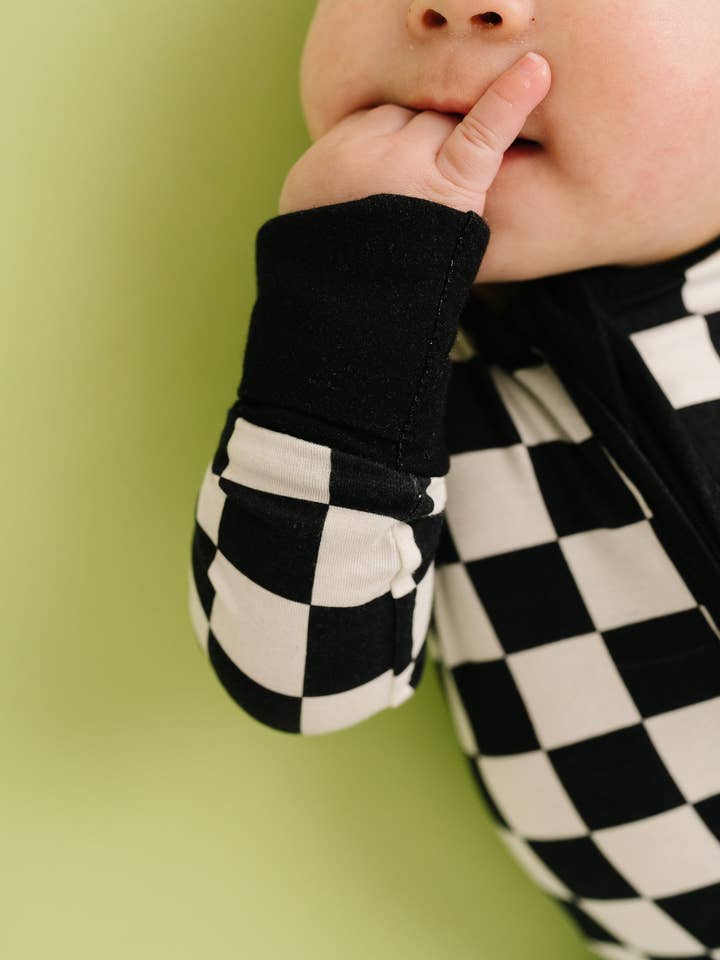Little One Shop - Wholesale Sleepsuit - Baby - Black Checkered Bamboo Sleeper