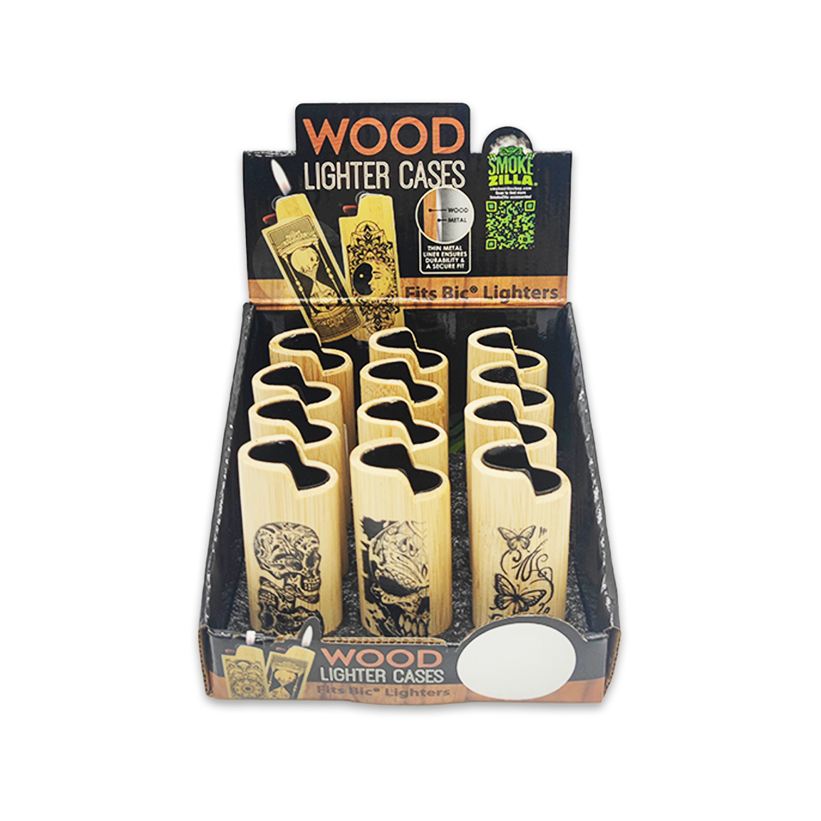 Novelty Brands - Wholesale Lighter - Smokezilla Wooden Lighter Case Assortment - 12/Display3