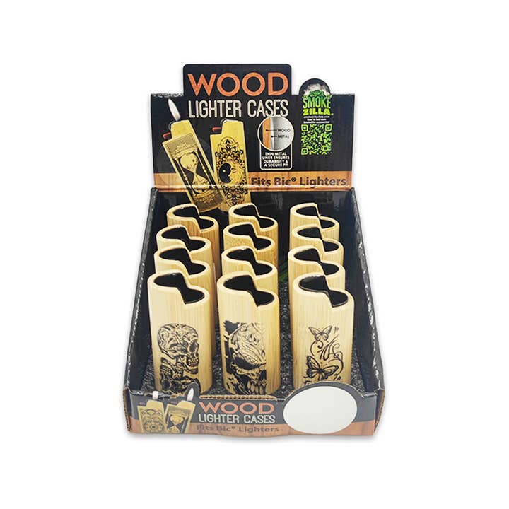 Novelty Brands - Wholesale Lighter - Smokezilla Wooden Lighter Case Assortment - 12/Display3