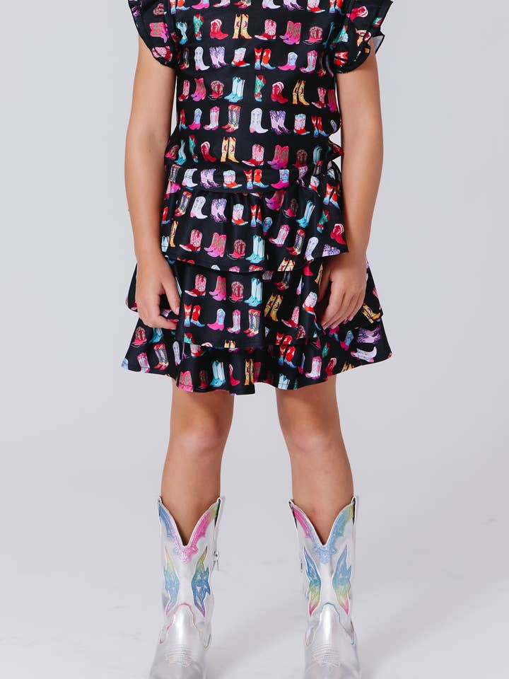 Flickor Hi-shine Lagerkjol i Cowgirl Boots på Svart för wholesale av Terez