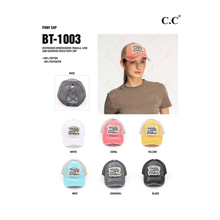 Hana - Vendita all'ingrosso Cappello per coda di cavallo - Donna - Cappellino in cavallino C.C Tequila Lime and Sunshine Patch13