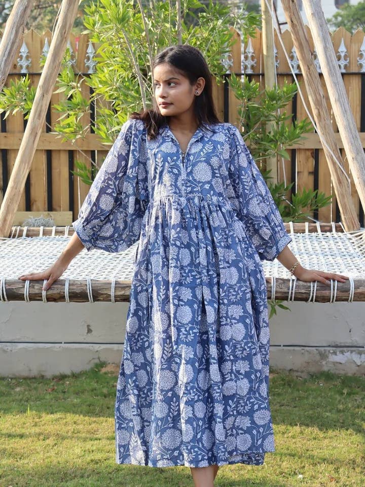 bhavnas boutique – wholesale Klänning - Dam – Blommönster Miniklänning Indisk bomull handgjord klänning