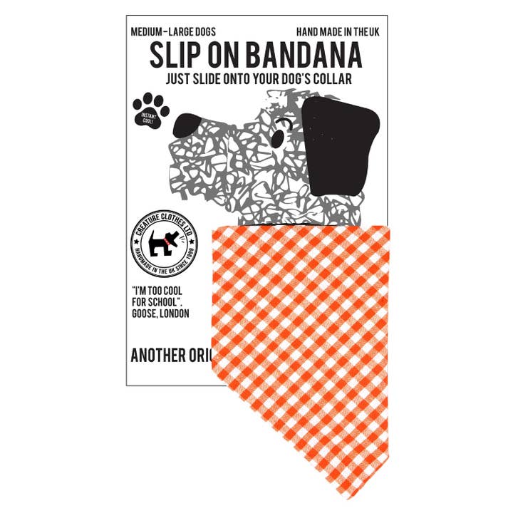 Bandana per Cani da Infilare in Gingham Arancione per la vendita all'ingrosso da parte di Creature Clothes