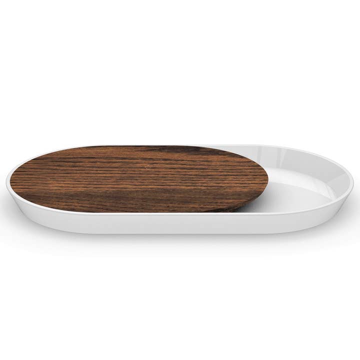 Eclipse Oval Serving Platter with Wood (White) for wholesale by BOMSHBEE