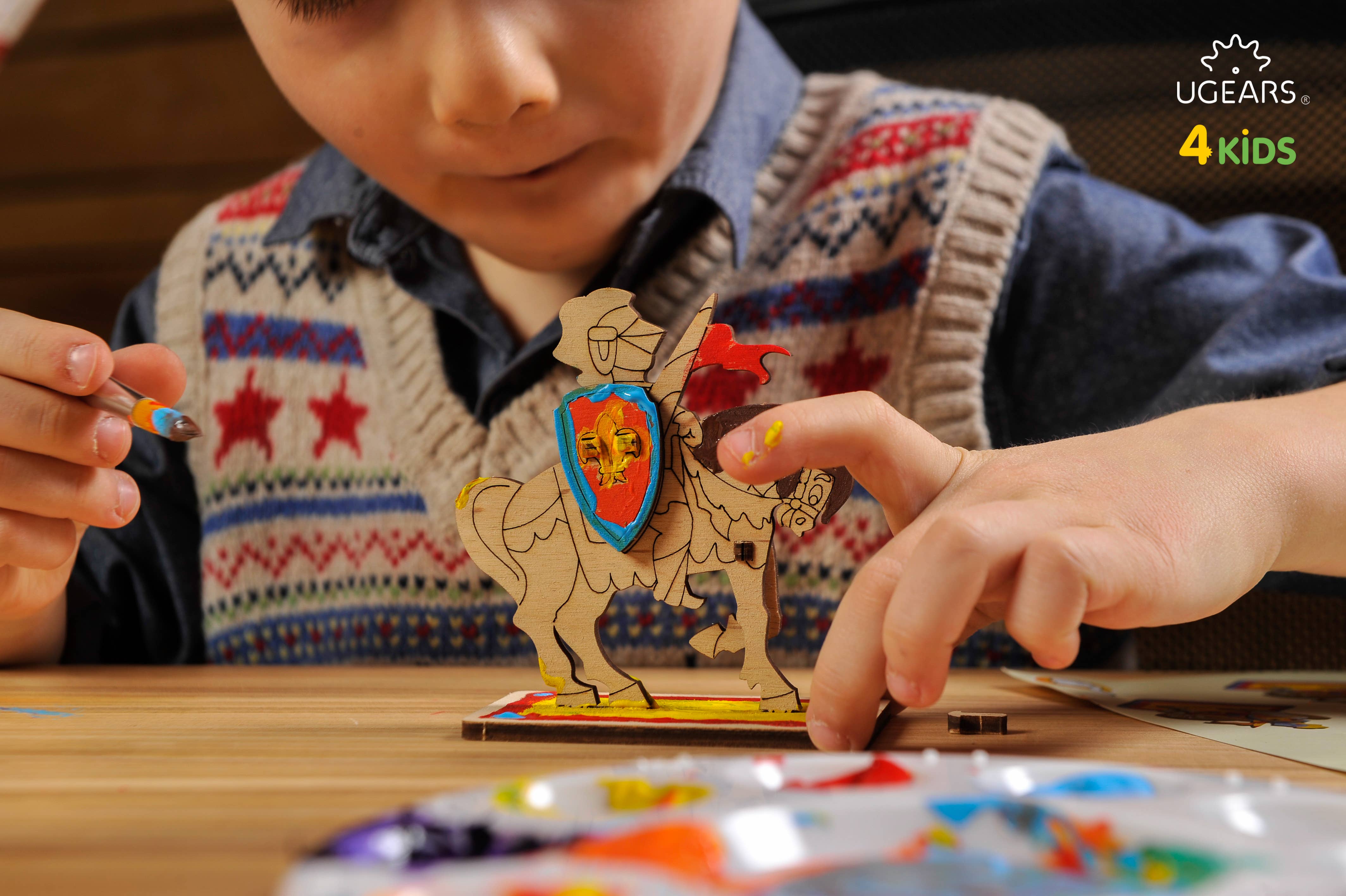 Ukidz LLC - Wholesale DIY Craft Kit - Kids - UGears 4Kids Knight (Wooden 3D Puzzle -Coloring)2