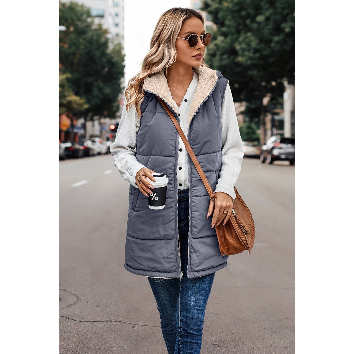 Supreme Fashion - Wholesale Outerwear Vest - Women's - Faux Fur Strip Zipper Front Open Pockets Coat12