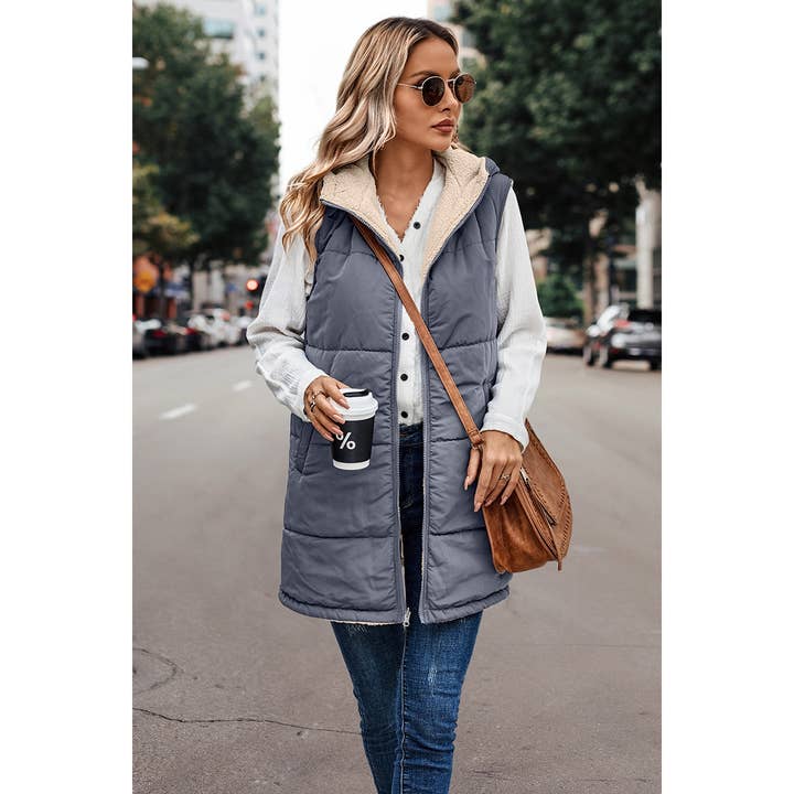 Supreme Fashion - Wholesale Outerwear Vest - Women's - Faux Fur Strip Zipper Front Open Pockets Coat12