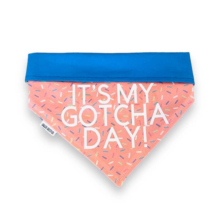 Halstuch zum Aufstecken für Hunde und Katzen mit Pfirsichsprinkles „Its My Gotcha Day“ für den Großhandel von Collar Crazy Co.