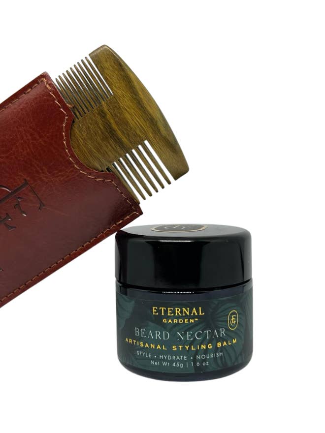 Kit de soin Nectar pour barbe - Baume à barbe premium + Peigne en bois de santal pour la vente par Eternal Garden